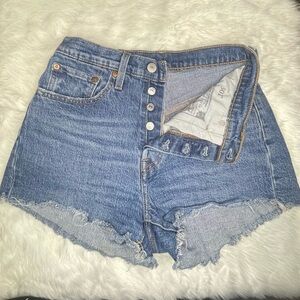 Levi’s 501 Original Denim Cut Off Shorts W26 High Rise Button Fly Raw Hem